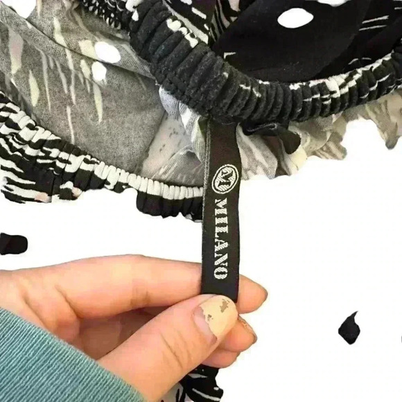 Milano Black White Patterned Silk Ruffle Blouse - Picture 2 of 4